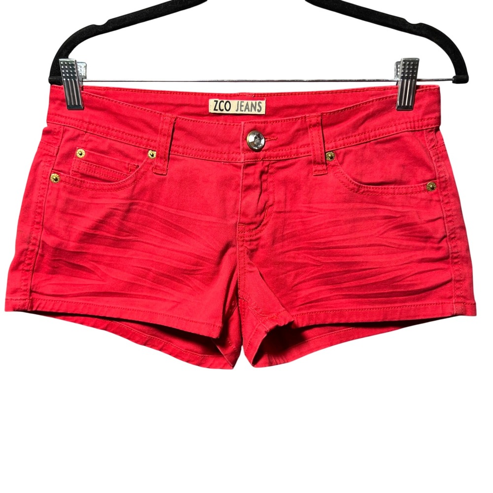 ZCO Jeans Womens Red Denim Shorts Size 5 Low Rise Stretch Mini Hot Pants Casual